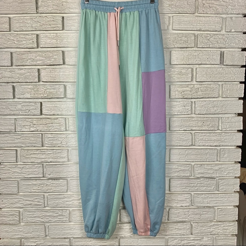 Shein Colorful Colorblock Sweatpants Joggers Green Pink Blue Purple Size Small